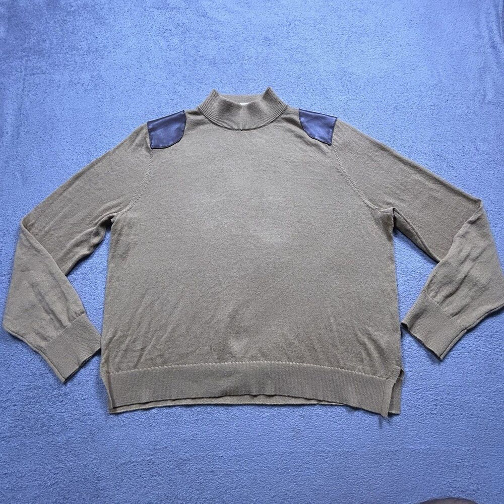 Michael Kors Mock Neck Sweater Womens XL Tan Faux Leather Equestrian